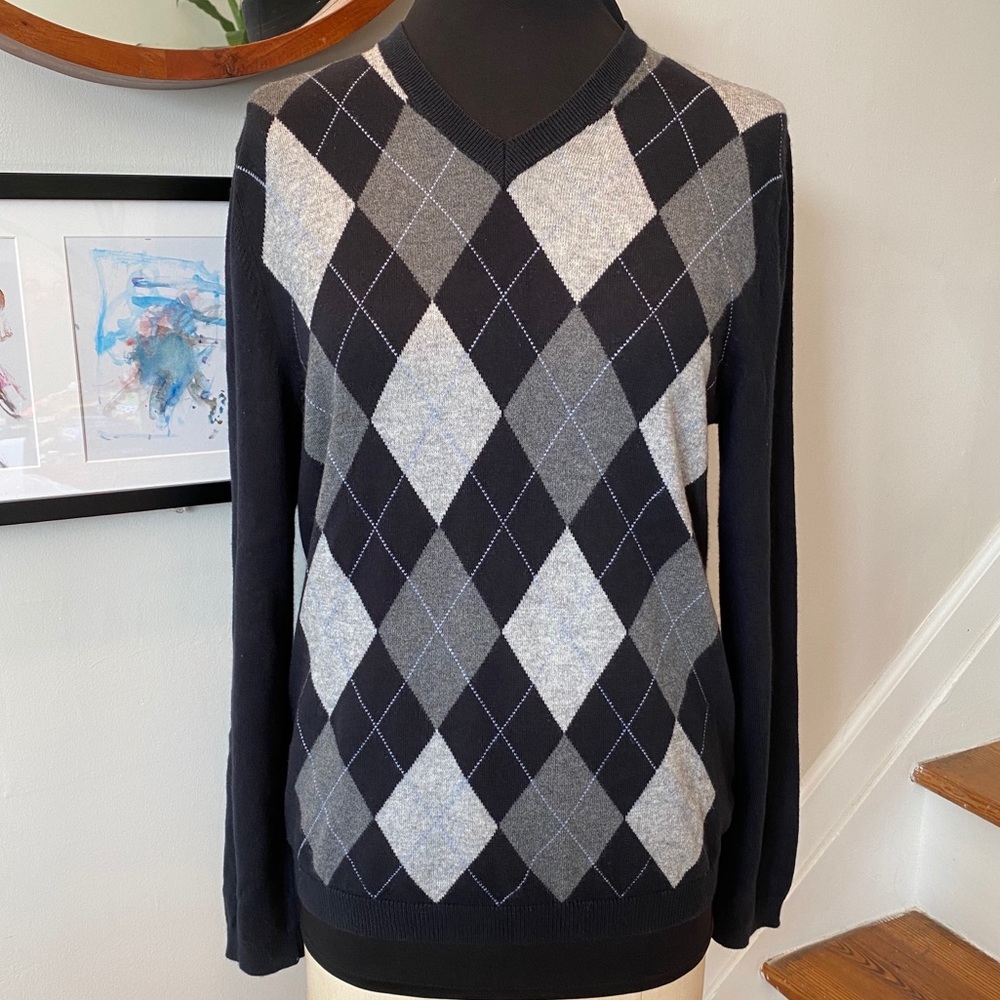 Banana Republic Cotton Cashmere Argyle Sweater SzS